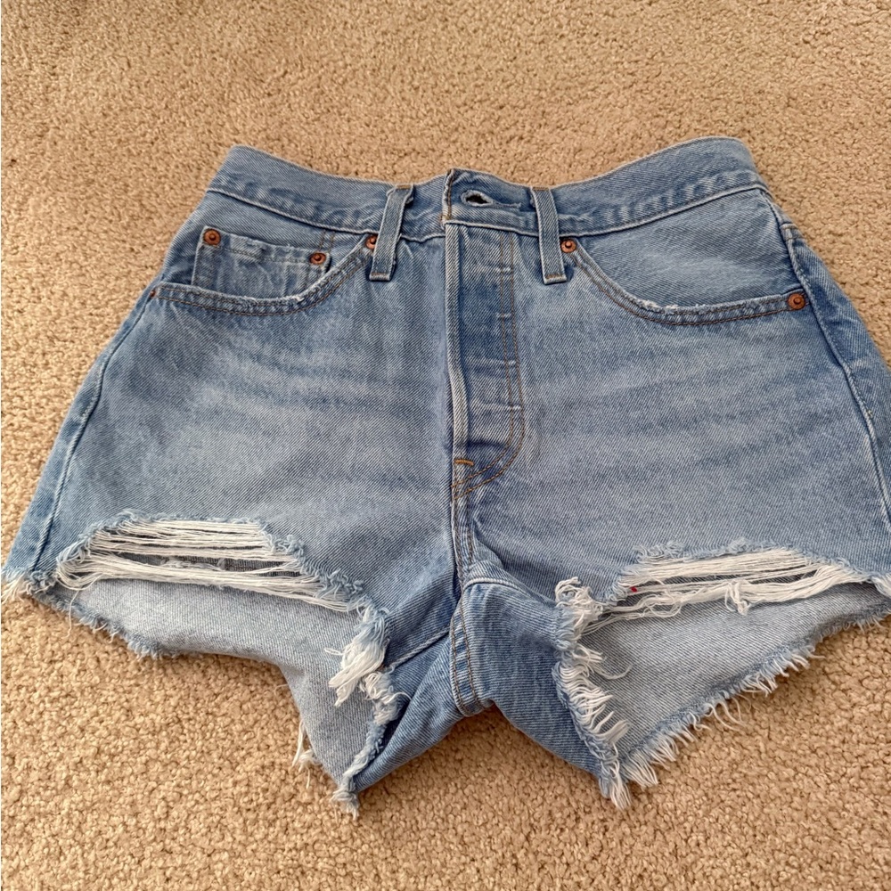 Levi's Blue Jean Shorts Distressed High-Waisted